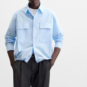 NEW  ZARA Cotton Overshirt Jacket With Pockets 2688/792 in Sky Blue Size L-XL